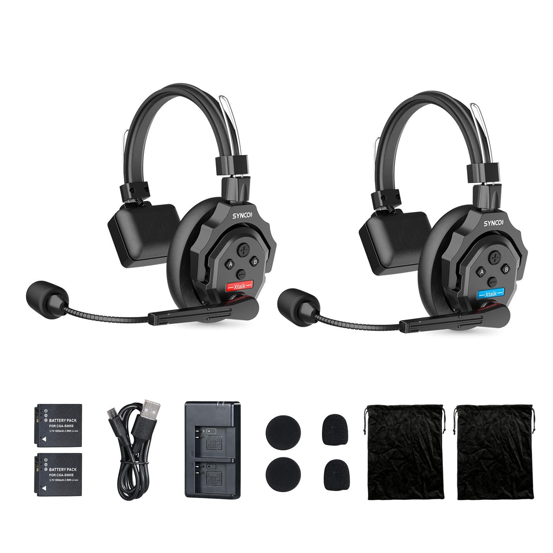 Funk-Intercom Headset 2.4GHz Full-Duplex 350m Reichweite 2er-Set