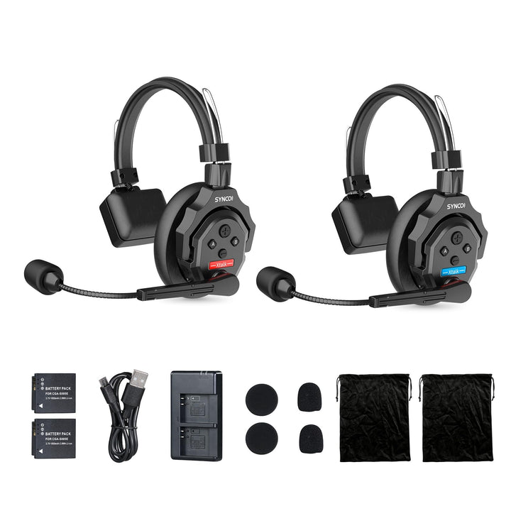 Funk-Intercom Headset 2.4GHz Full-Duplex 350m Reichweite 2er-Set