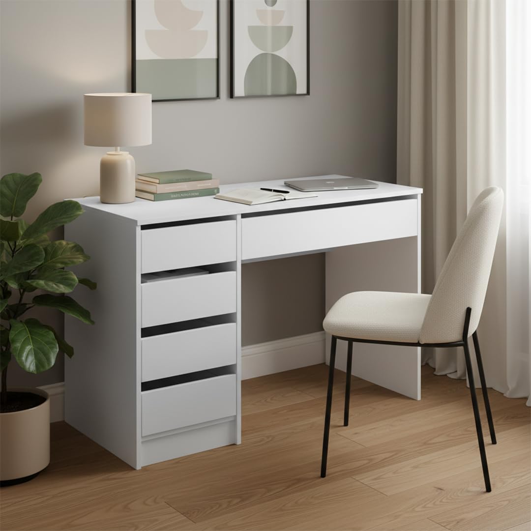 Schreibtisch Weiss 5 Schubladen 110x53 cm Schminktisch Kombi