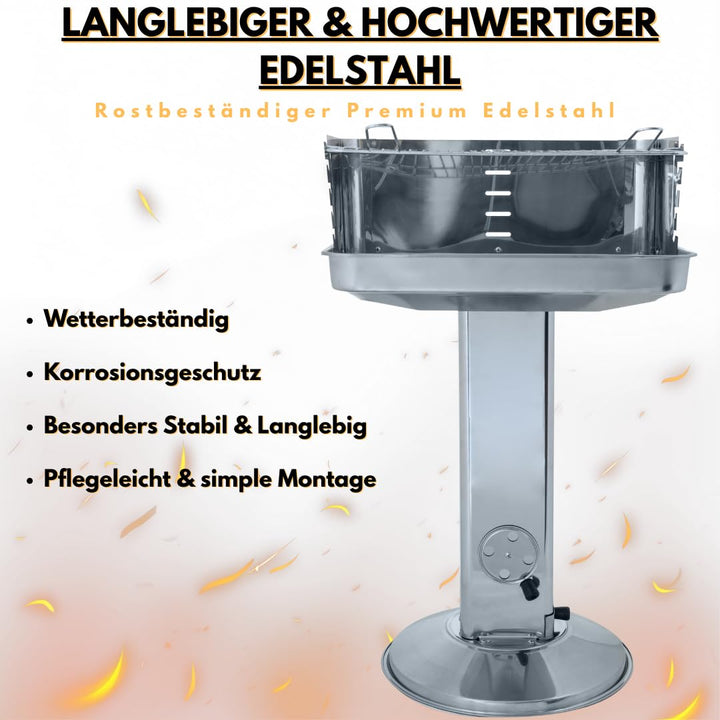 Säulengrill Holzkohle Edelstahl mit verstellbarem Rost 54x34 cm - Bild 7