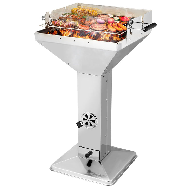 Holzkohlegrill Edelstahl Säulengrill 45x46cm Rost für 4-6 Personen
