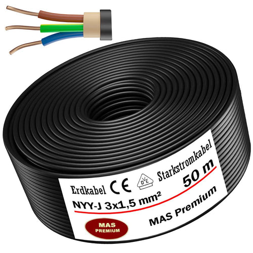Erdkabel NYY-J 3x1,5 mm² 50m Ring für Aussen und Erdverlegung