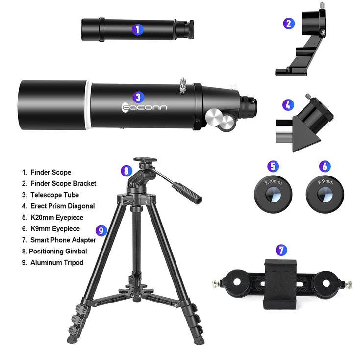 Refraktorteleskop 80mm Blende 600mm für Astronomie &amp; Natur