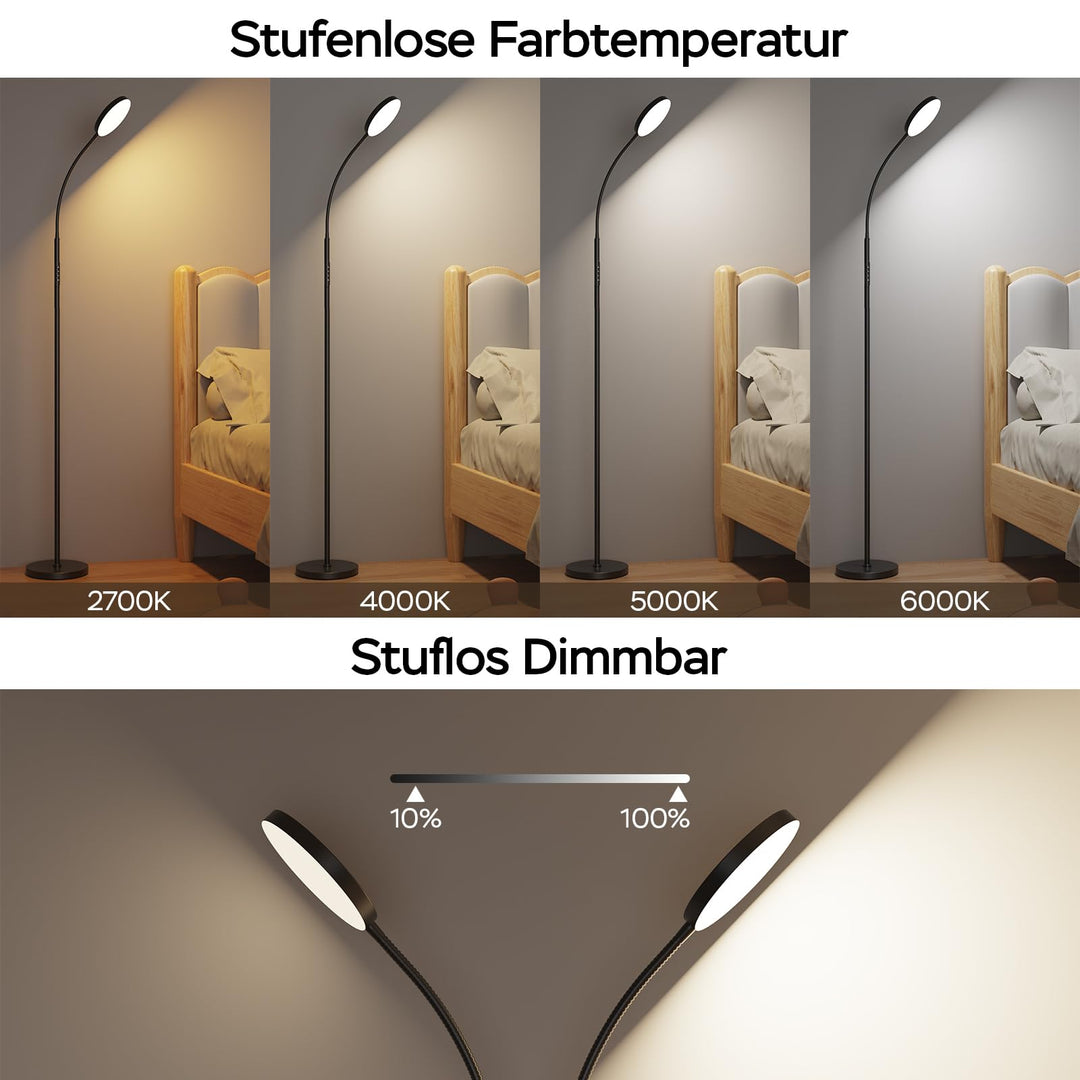 LED Stehlampe dimmbar mit Fernbedienung 18W 600 Lux schwarz - Bild 2