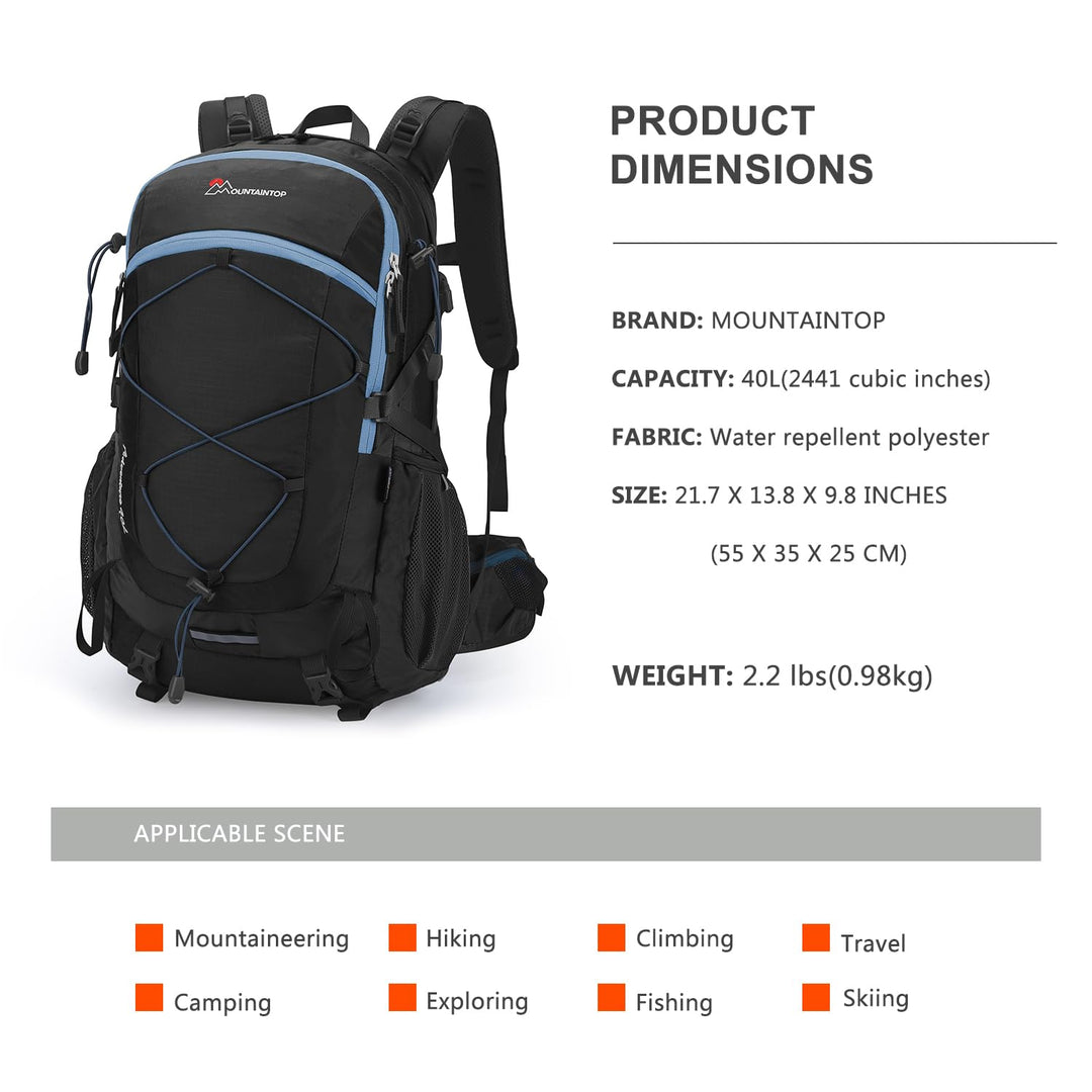 Wanderrucksack 40L Nylon mit Regenhülle für Trekking &amp; Camping - Bild 3