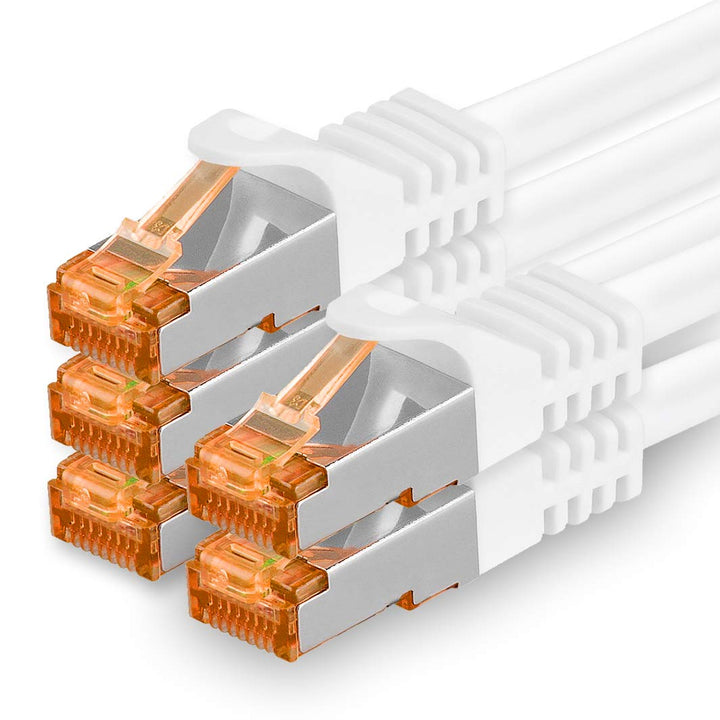 Netzwerkkabel CAT7 10m Weiss RJ45 10 Gbit/s 5er-Set