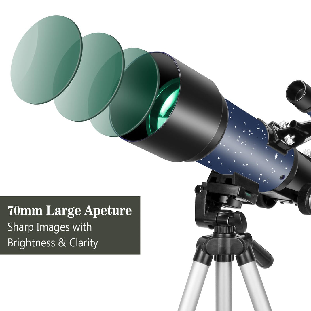 Refraktor Teleskop 70mm Apertur 400mm für Einsteiger mit Stativ - Bild 2
