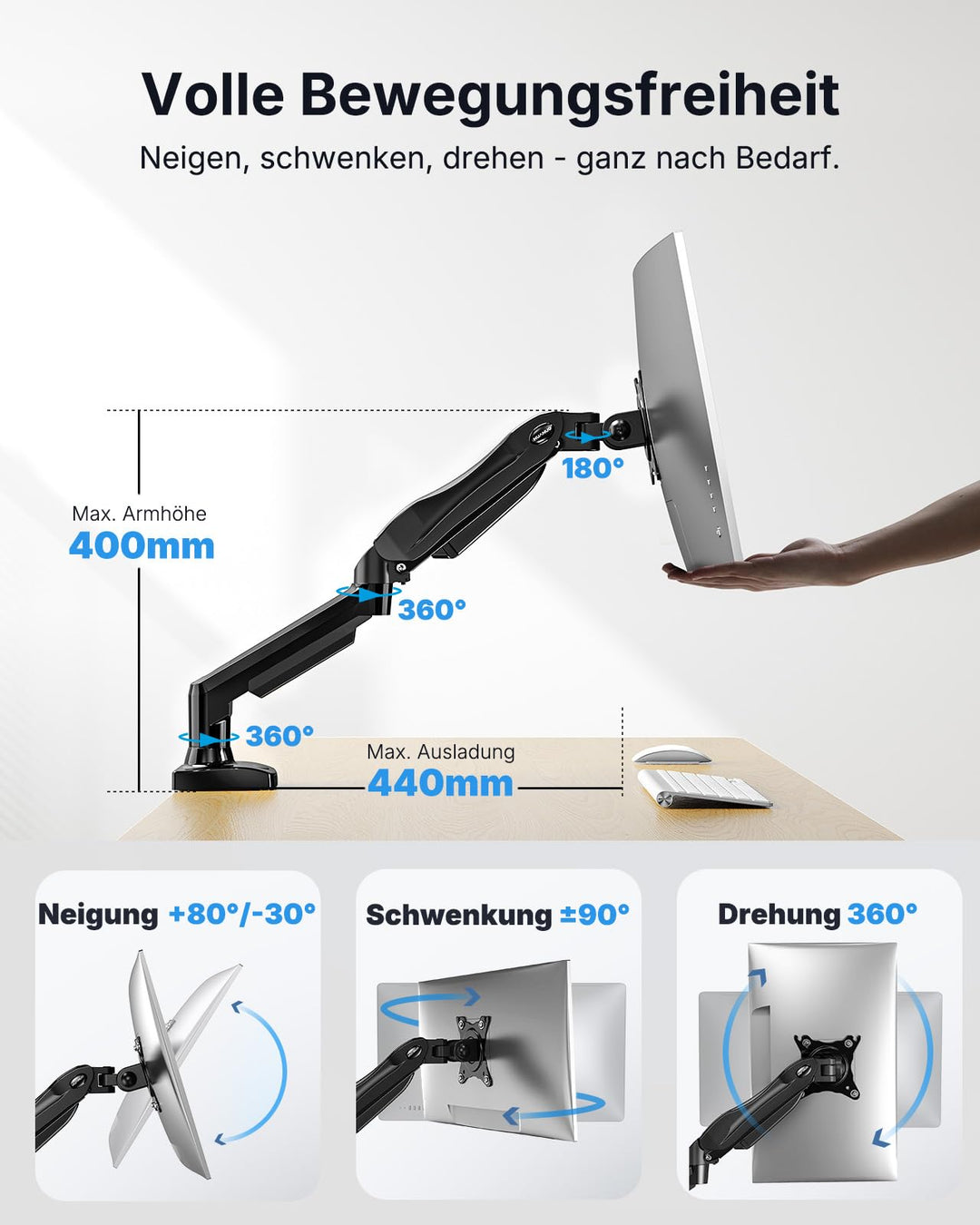 Monitorarm 13–32 Zoll VESA 75/100 mm höhenverstellbar bis 9 kg - Bild 4