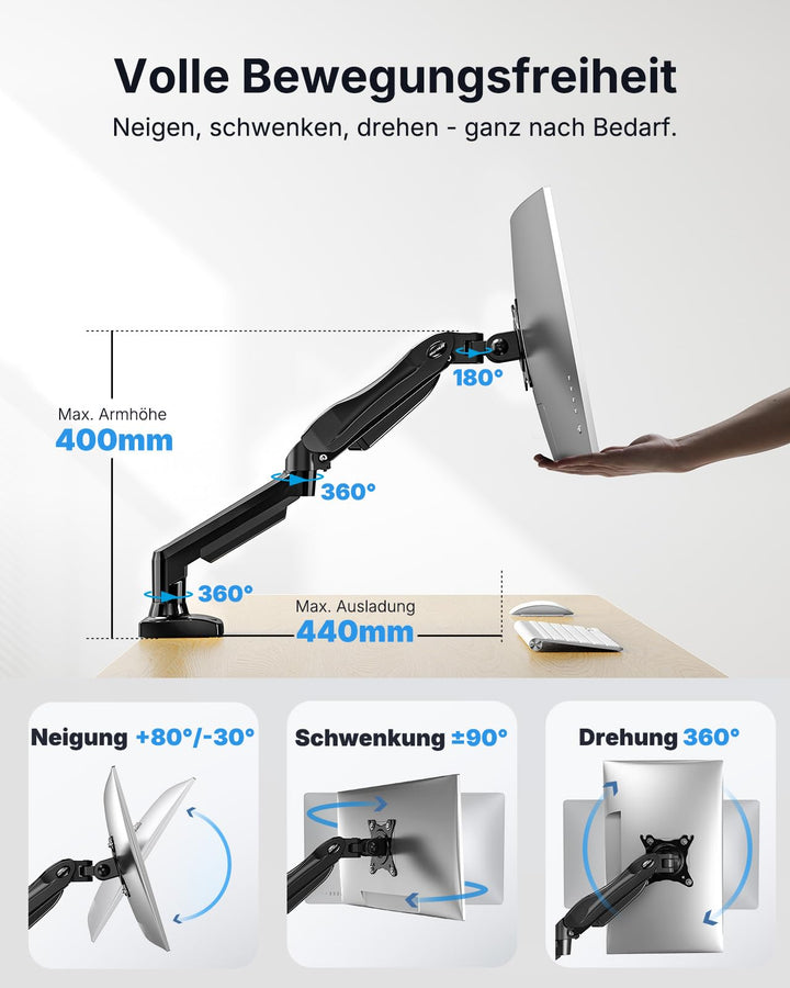 Monitorarm 13–32 Zoll VESA 75/100 mm höhenverstellbar bis 9 kg - Bild 4