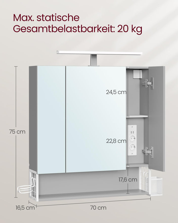 Spiegelschrank Bad mit LED-Beleuchtung 3 Türen Steckdose USB - Bild 6