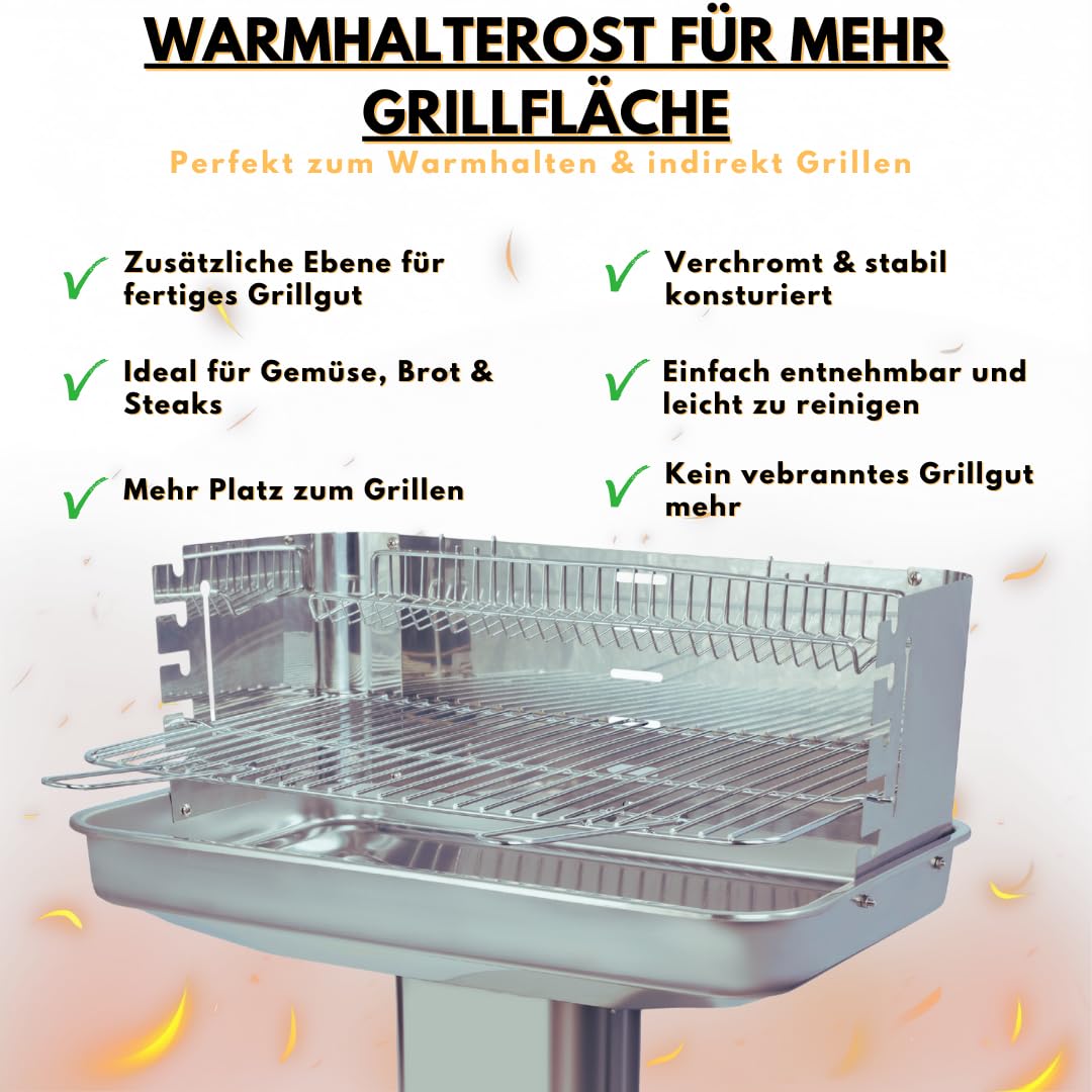 Säulengrill Holzkohle Edelstahl mit verstellbarem Rost 54x34 cm - Bild 4