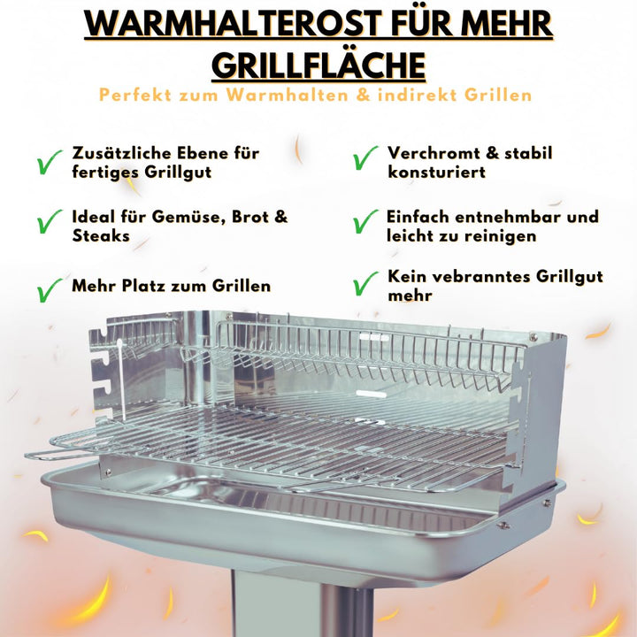 Säulengrill Holzkohle Edelstahl mit verstellbarem Rost 54x34 cm - Bild 4