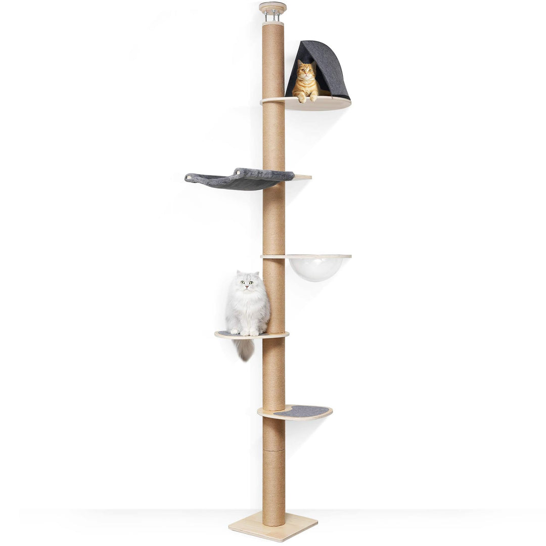 Katzenbaum Decke 6 Etagen 259-300 cm mit Raumkapsel und Hängematte