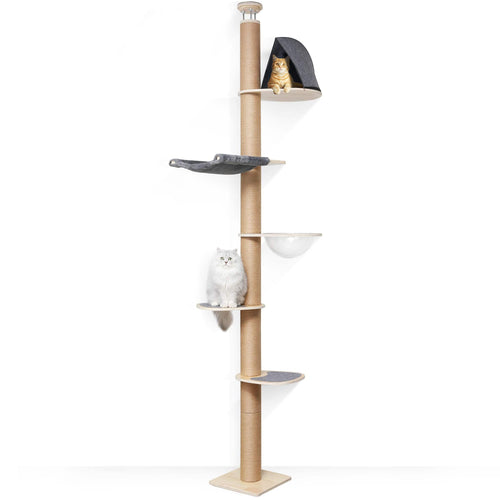 Katzenbaum Decke 6 Etagen 259-300 cm mit Raumkapsel und Hängematte
