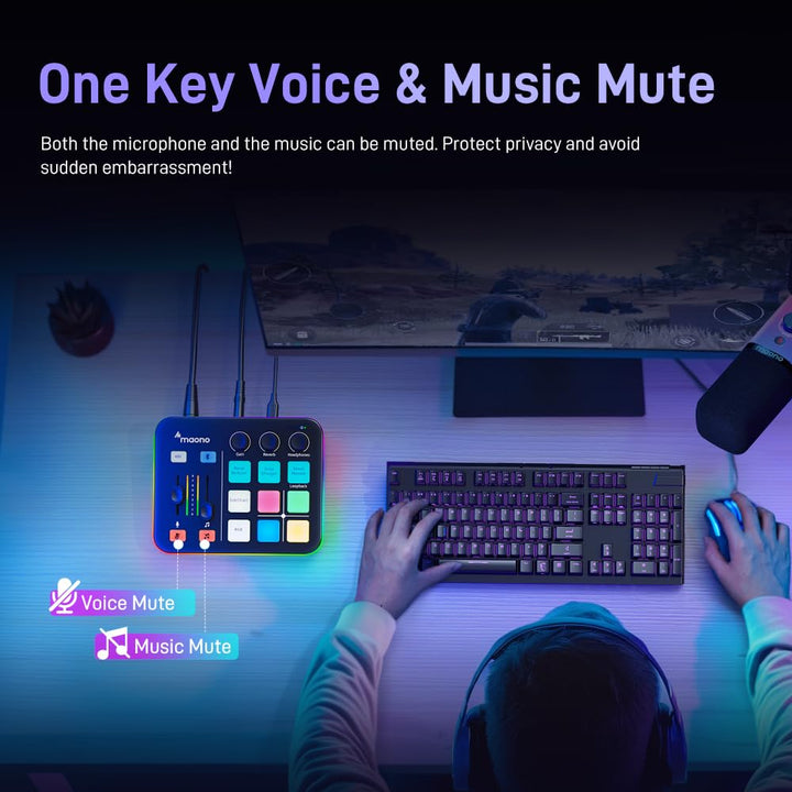 Gaming Audiomixer USB mit XLR-Eingang, 48V Phantomspeisung, RGB - Bild 5