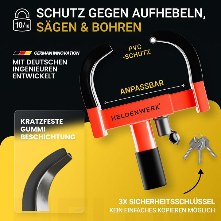 Parkkralle Radkralle Hartstahl verstellbar 18-30 cm mit 3 Schlüsseln - Bild 2