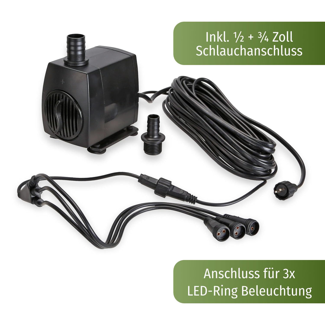 Springbrunnenpumpe Set 3 Ausgänge LED Beleuchtung 12V 1300 L/h - Bild 2
