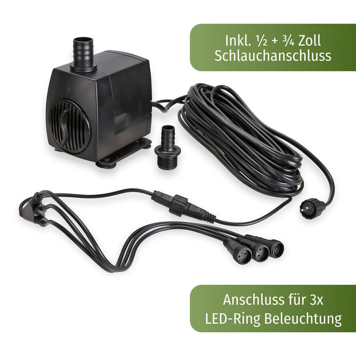 Springbrunnenpumpe Set 3 Ausgänge LED Beleuchtung 12V 1300 L/h - Bild 2