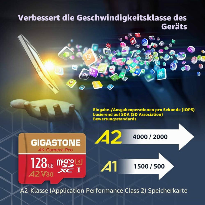 Micro SD Karte 128GB 4K UHD bis 100/50 MB/s A2 V30 für Kamera Drohne - Bild 6