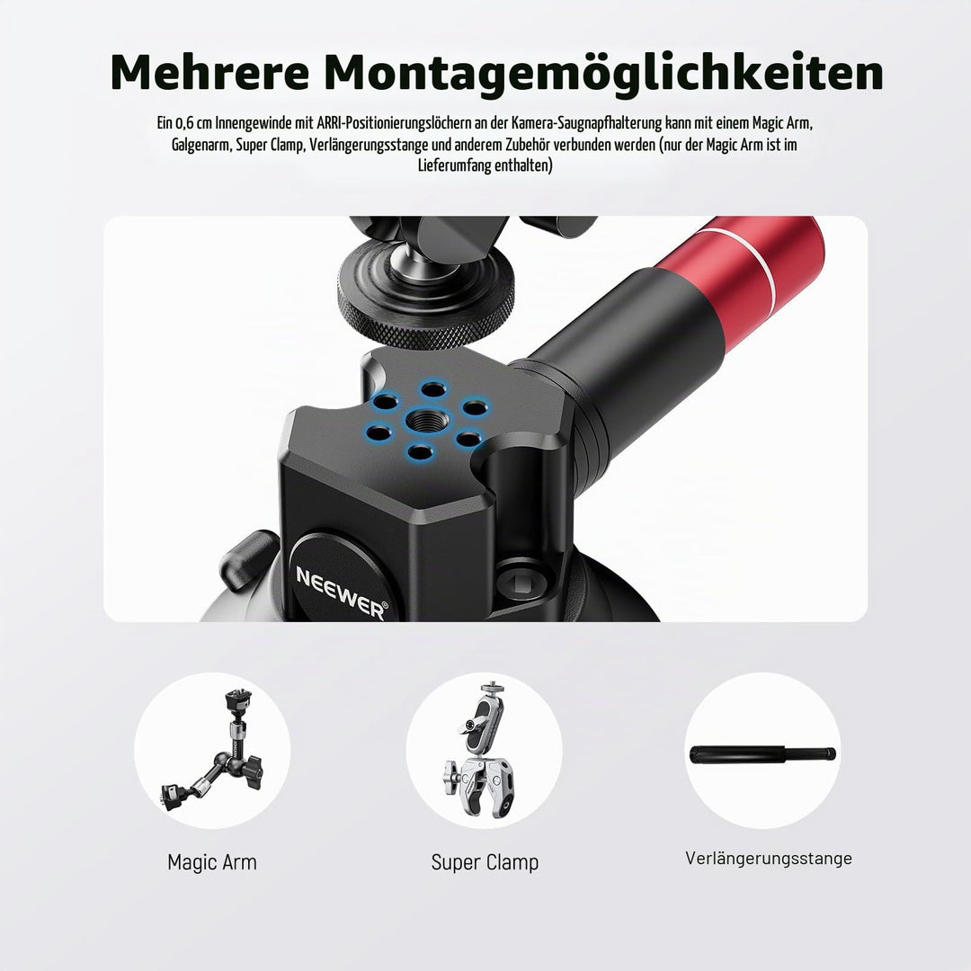 Saugnapf Kamerahalterung 76mm mit Kugelkopf Magic Arm 1/4" 3/8" - Bild 6