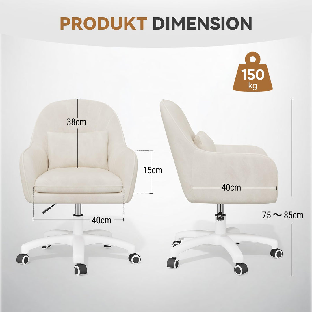Bürostuhl Samt Velours mit Kopfstütze ergonomisch bis 120 kg Beige - Bild 4