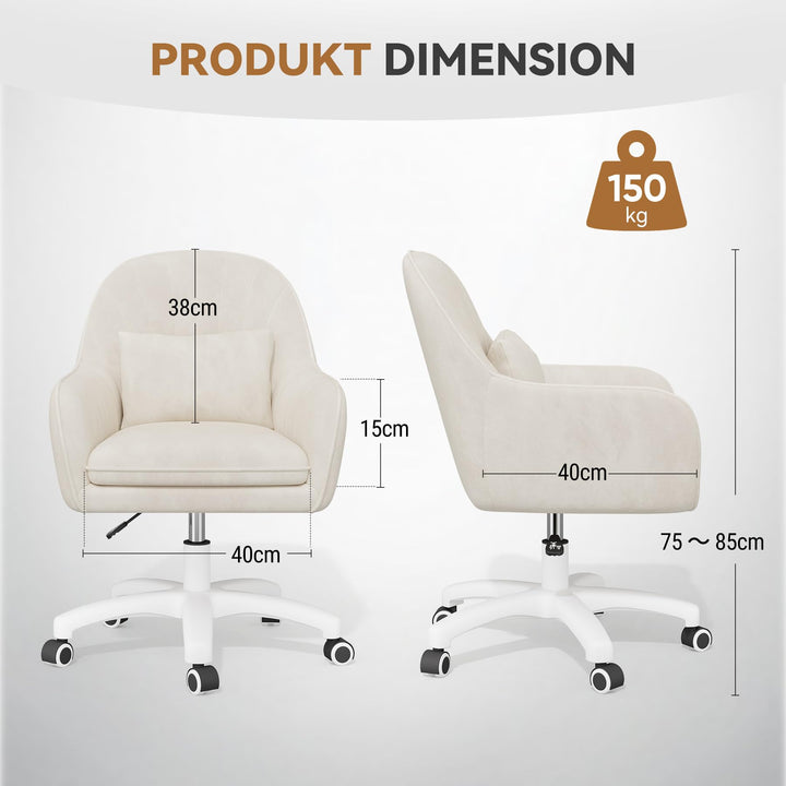 Bürostuhl Samt Velours mit Kopfstütze ergonomisch bis 120 kg Beige - Bild 4