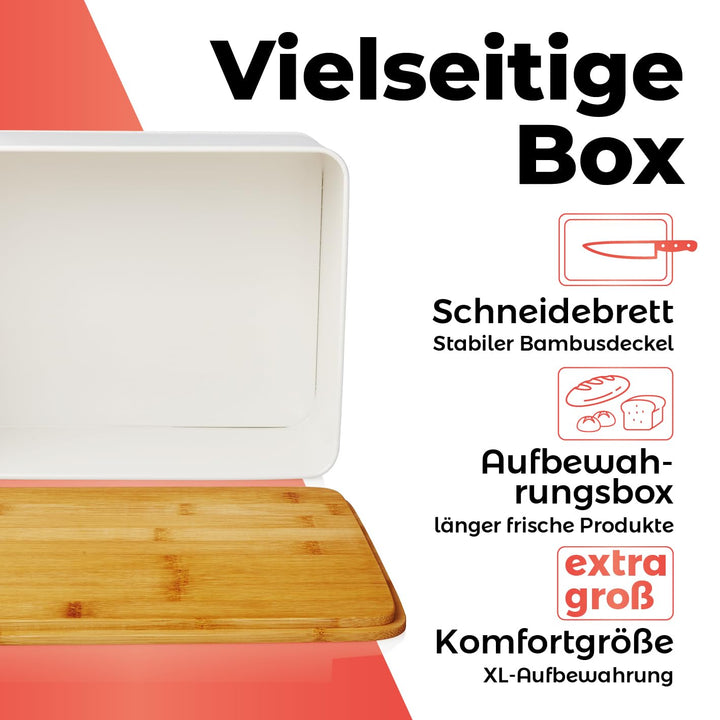 Brotkasten Metall mit Bambus-Deckel 2in1 Schneidebrett 30,5x23,5 cm - Bild 2