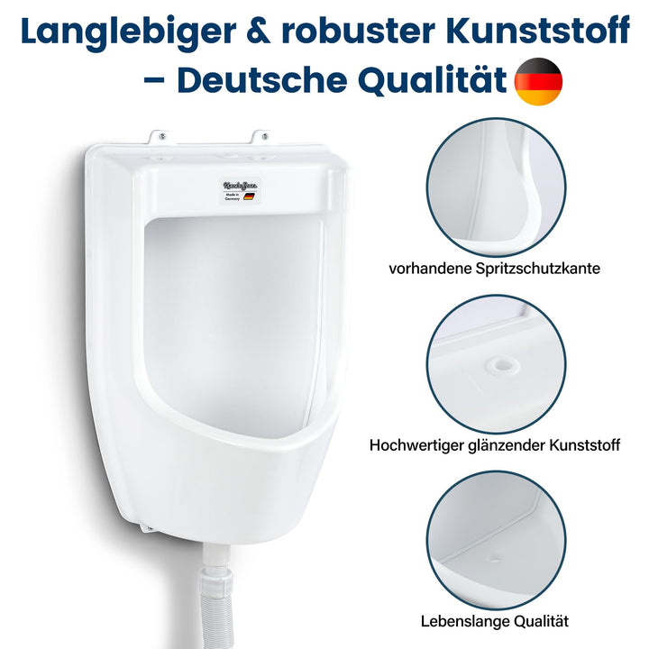 Urinal Wand PVC weiss mit Schlauch, Sieb &amp; Spülanschluss Outdoor - Bild 5