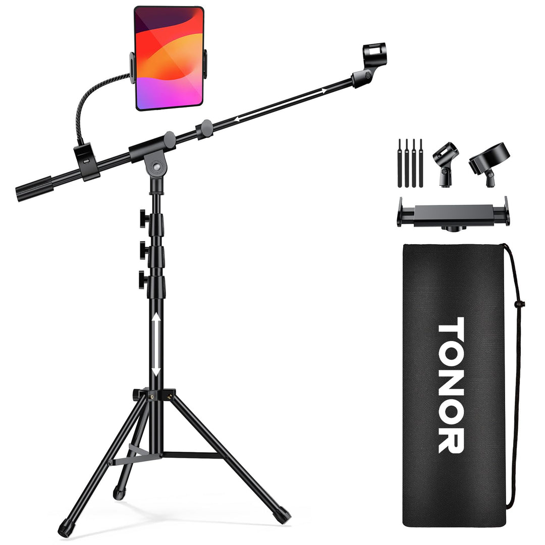Mikrofonständer mit Tablet-Halterung Stativarm, 100–190 cm höhenverstellbar