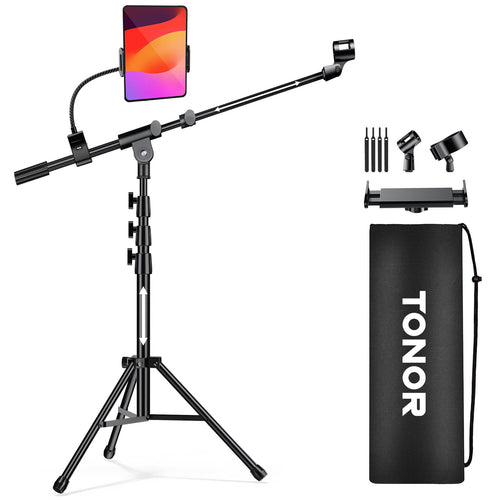 Mikrofonständer mit Tablet-Halterung Stativarm, 100–190 cm höhenverstellbar