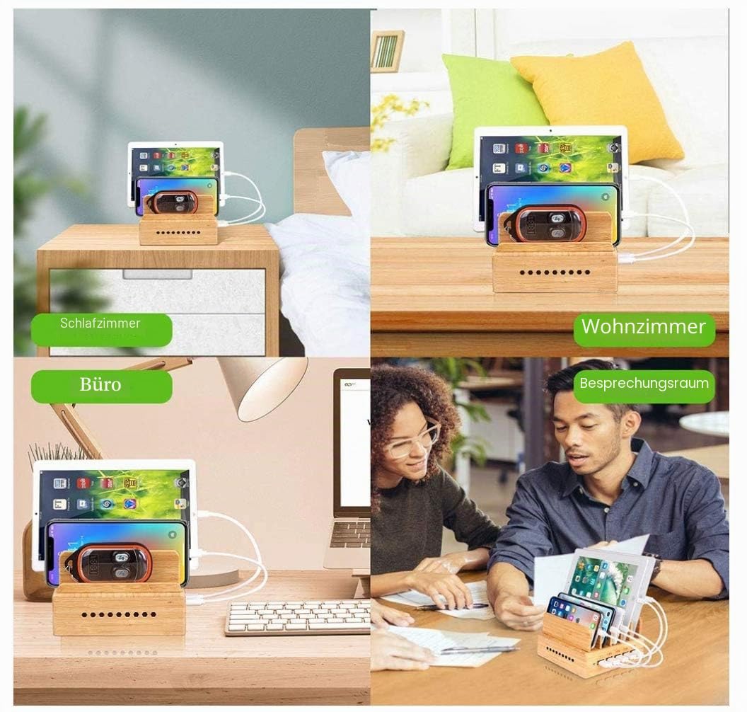 Ladestation 5-fach USB mit Bambus-Organizer und 5 Kabel - Bild 5