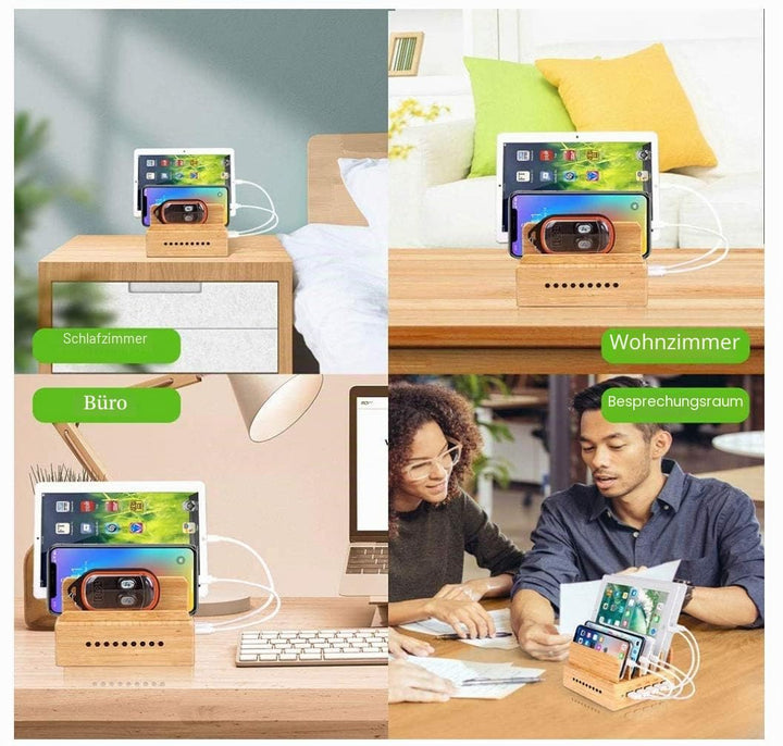 Ladestation 5-fach USB mit Bambus-Organizer und 5 Kabel - Bild 5