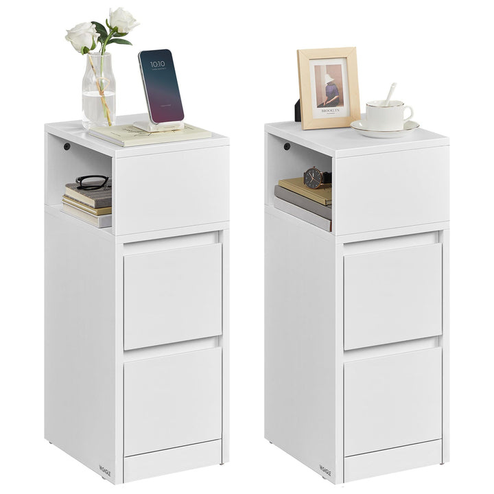 Nachttisch schmal 2er Set mit 2 Schubladen grifflos Wolkenweis