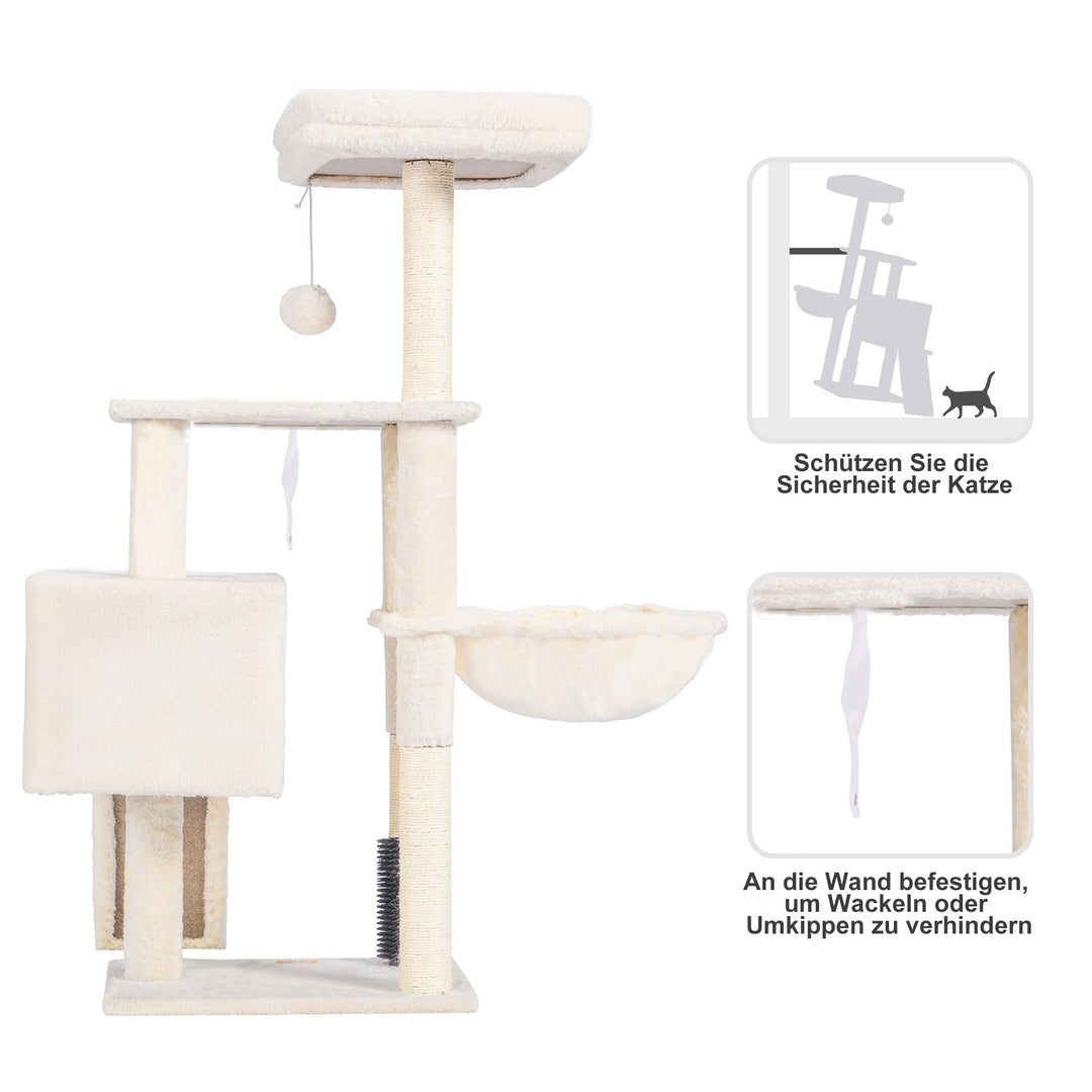 Kratzbaum mit Katzenbürste Korb und Plüsch-Sitzstange beige - Bild 8