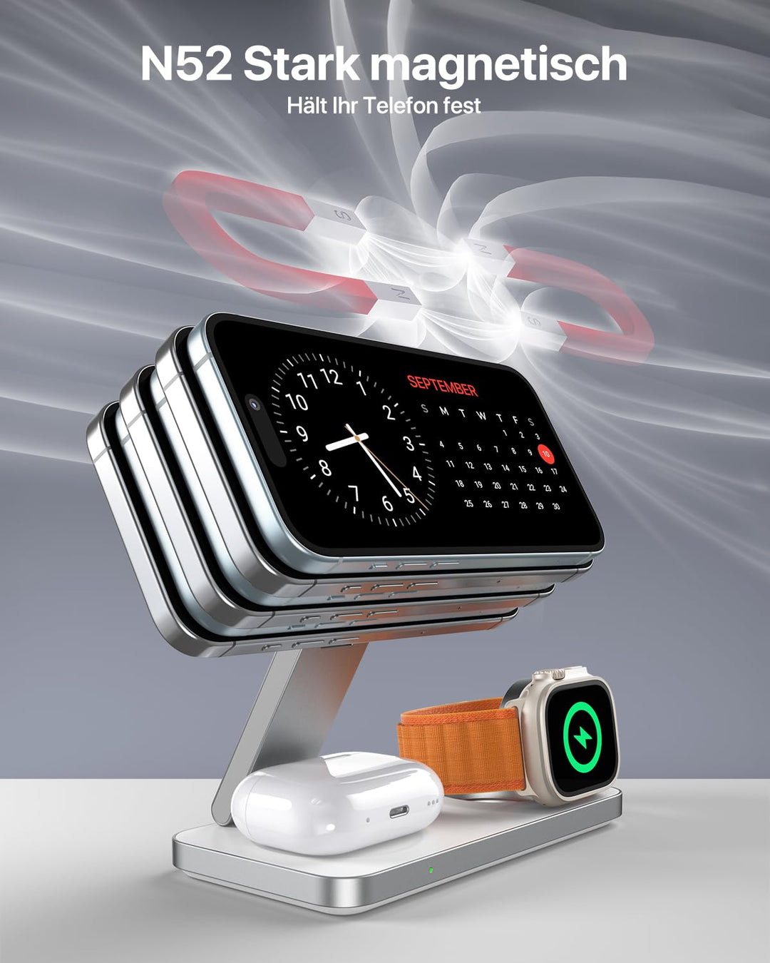 3-in-1 Ladestation Qi2.2 25W fuer iPhone, Apple Watch und AirPods - Bild 6