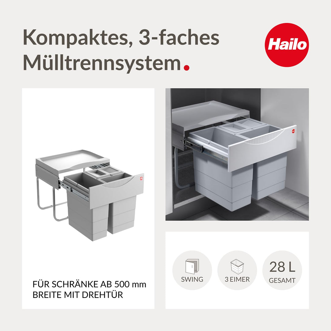 Einbau-Mülltrenner 3 Fächer 28 L Vollauszug für Drehtür-Unterschrank - Bild 3