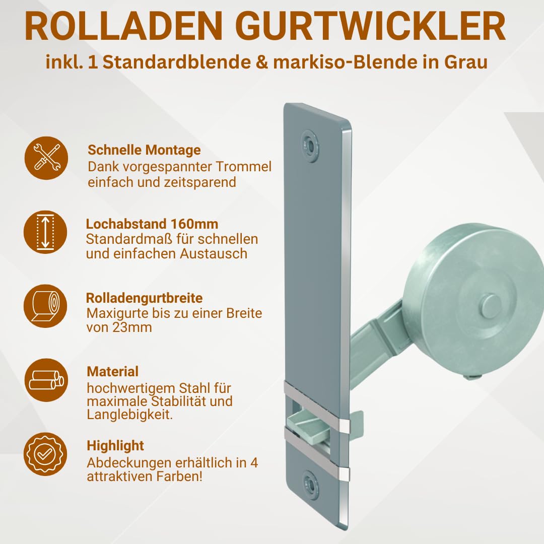 Rolladen Gurtwickler Unterputz Grau 5er-Set Maxigurt 23mm - Bild 2