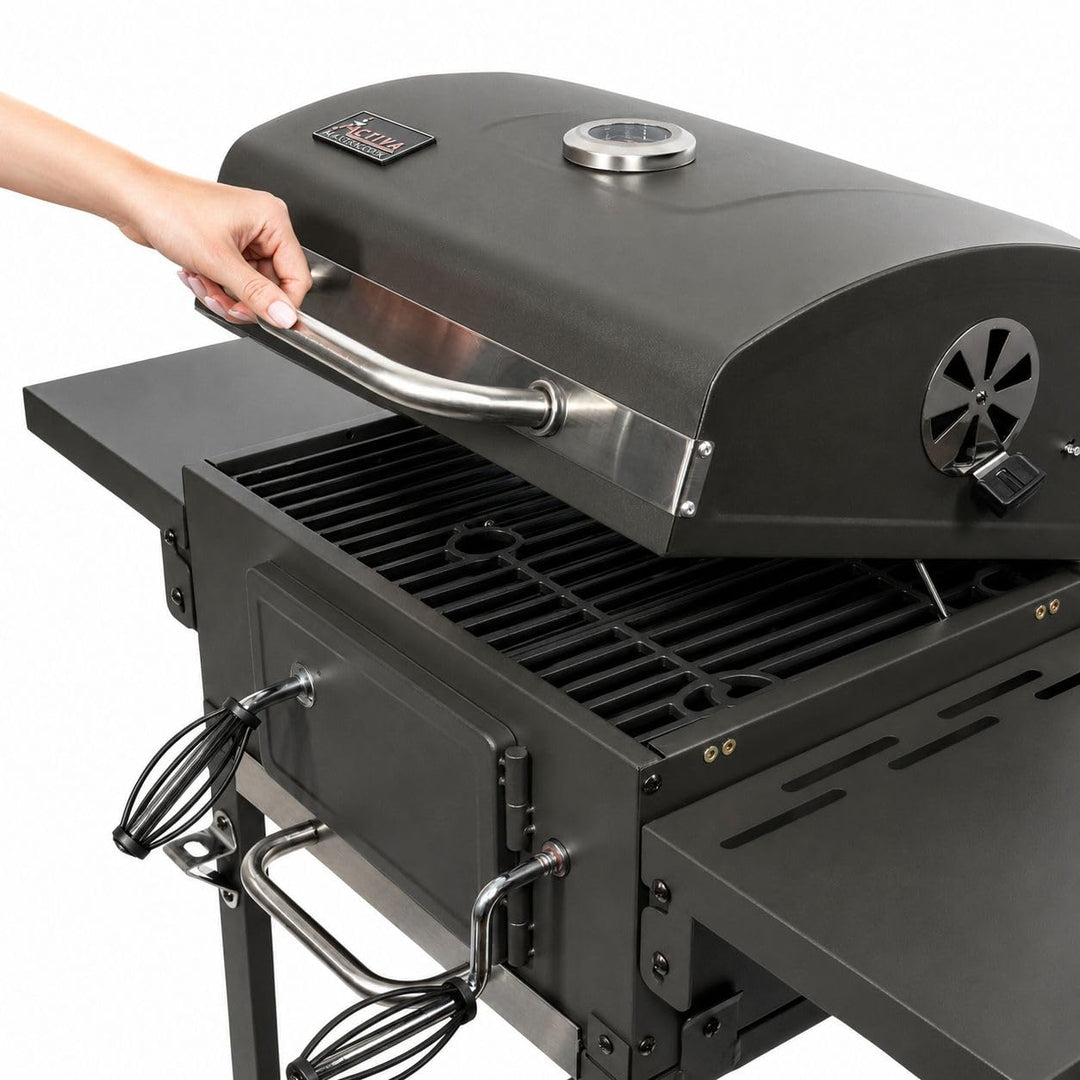 Holzkohlegrill mit Deckel Gusseisen-Rost höhenverstellbar Grillwagen - Bild 8