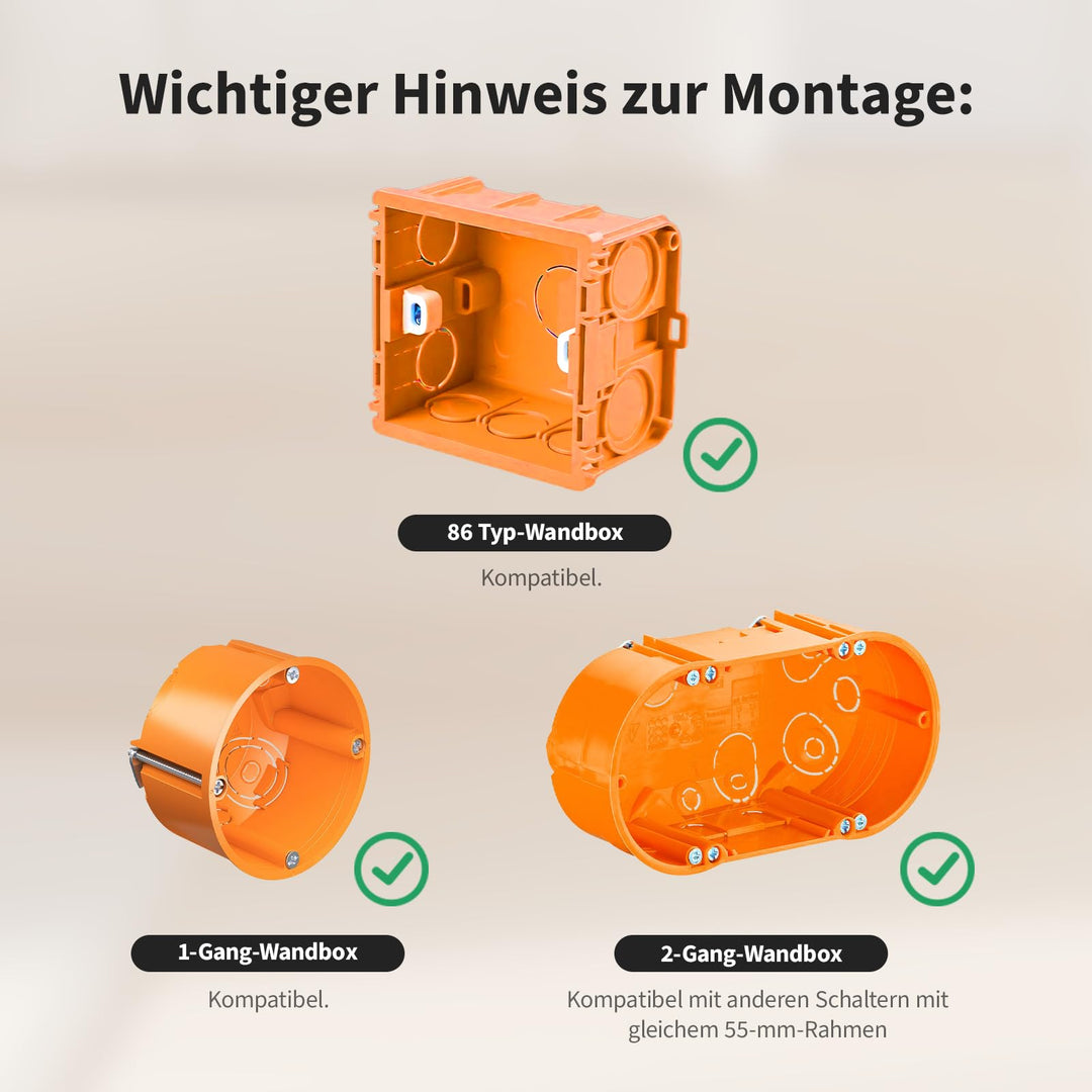 Smart Lichtschalter 2-Tasten Thread/Zigbee Matter 55mm Rahmen - Bild 7