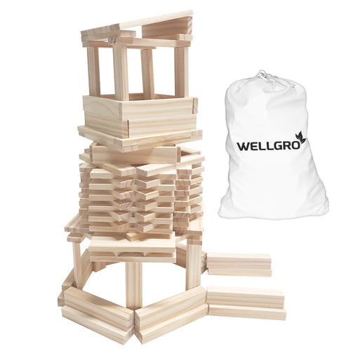 Holzbausteine Kiefer naturbelassen 350 Stück mit Aufbewahrungsbeutel