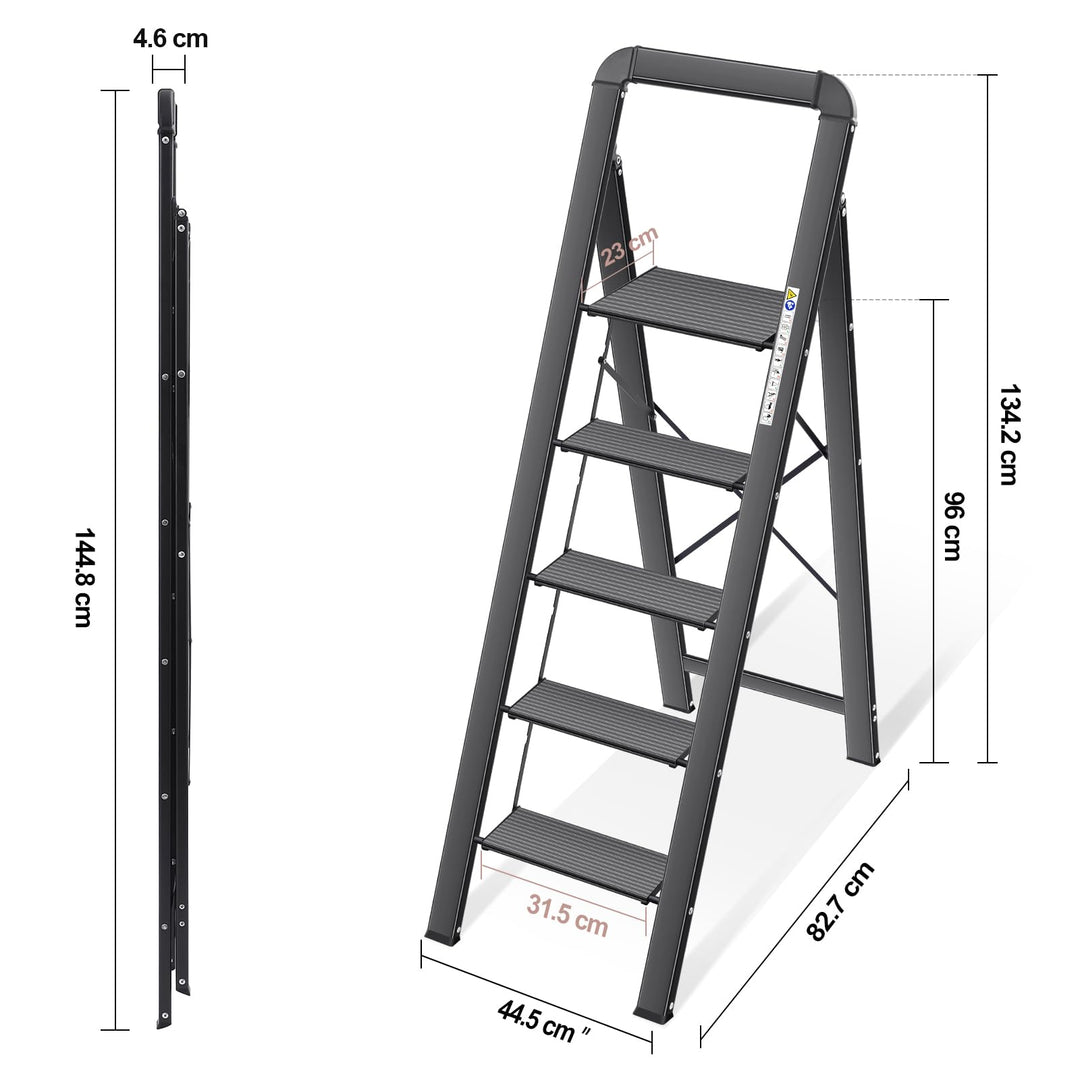 Trittleiter Aluminium 5 Stufen klappbar bis 150 kg tragbar - Bild 6