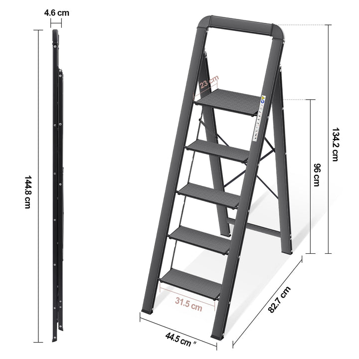 Trittleiter Aluminium 5 Stufen klappbar bis 150 kg tragbar - Bild 6