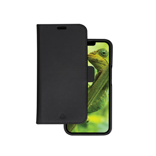 Leder-Klapphülle iPhone X/Xs mit Kartenfach Vollnarbenleder Schwarz