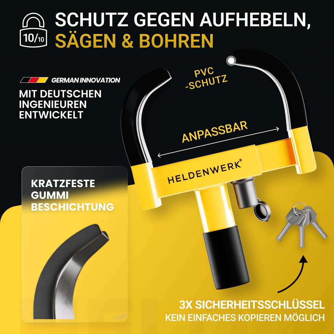 Parkkralle Hartstahl mit Hochsicherheitsschloss 9 Verriegelungspunkte - Bild 2