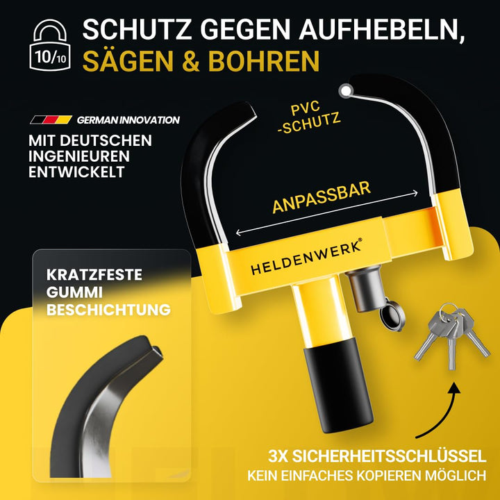 Parkkralle Hartstahl mit Hochsicherheitsschloss 9 Verriegelungspunkte - Bild 2