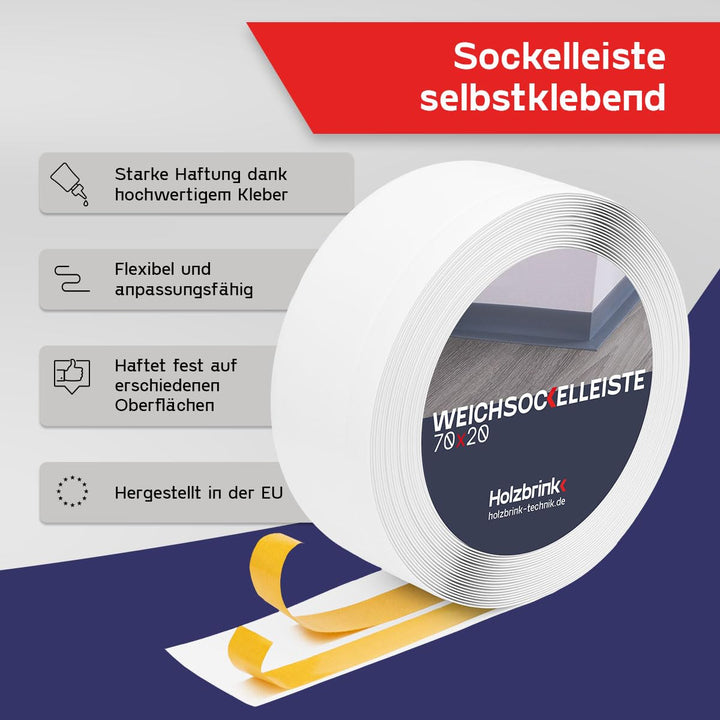 Weichsockelleiste PVC selbstklebend 70x20mm Weiß 5m - Bild 2