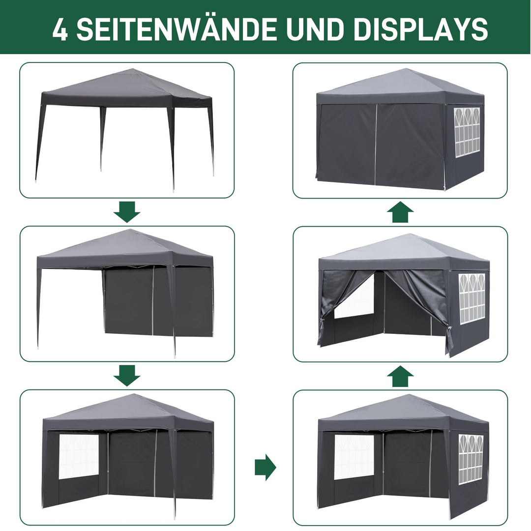 Faltpavillon 3x3m 420D Oxford mit 4 Seitenteilen Grau - Bild 6