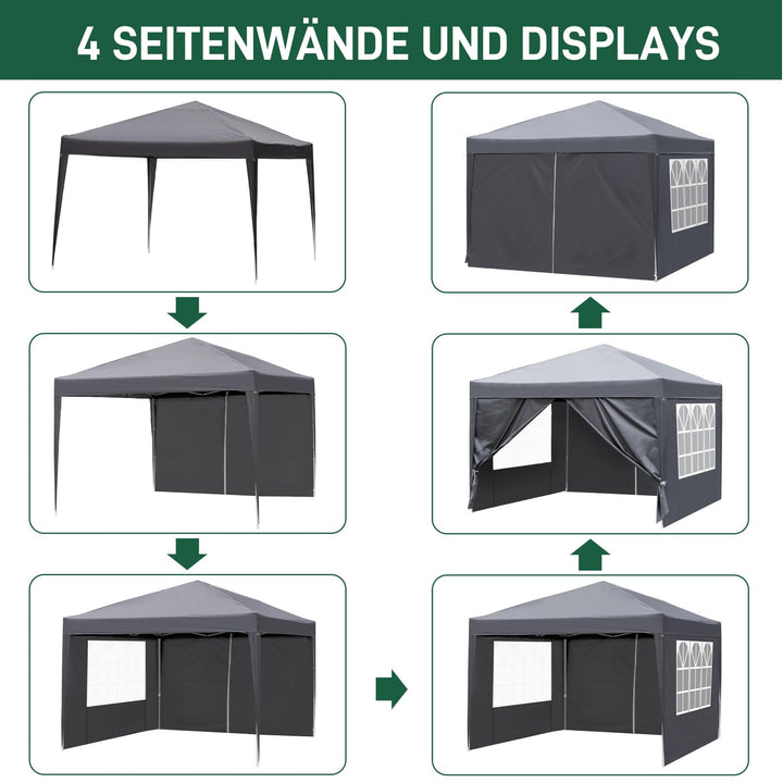 Faltpavillon 3x3m 420D Oxford mit 4 Seitenteilen Grau - Bild 6