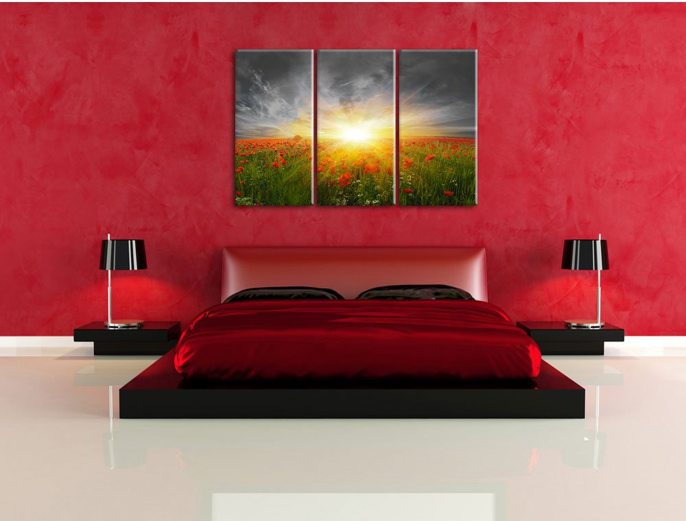 Leinwandbild Mohnwiese 3-teilig 120x80cm fertig gespannt - Bild 3