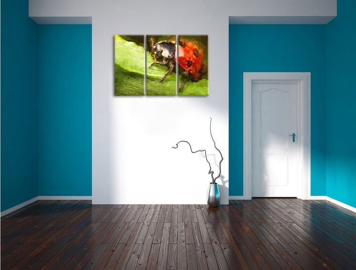 Leinwandbild 3-teilig Marienkäfer Detailaufnahme 120x80 cm - Bild 5